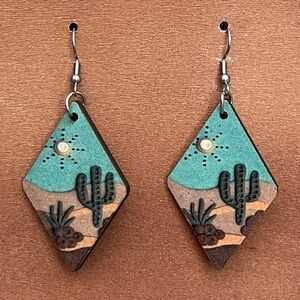 Desert Vibes Saguaro Cactus Wood Earrings